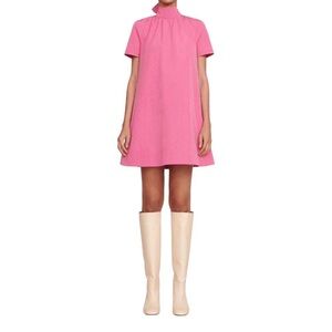 STAUD Ilana Pink Mini High-Neck A-Line Dress Medium